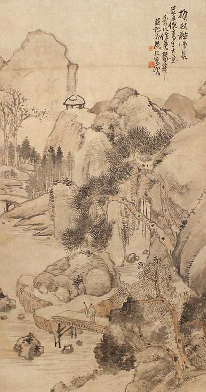 蒲华 携杖听明泉 立轴